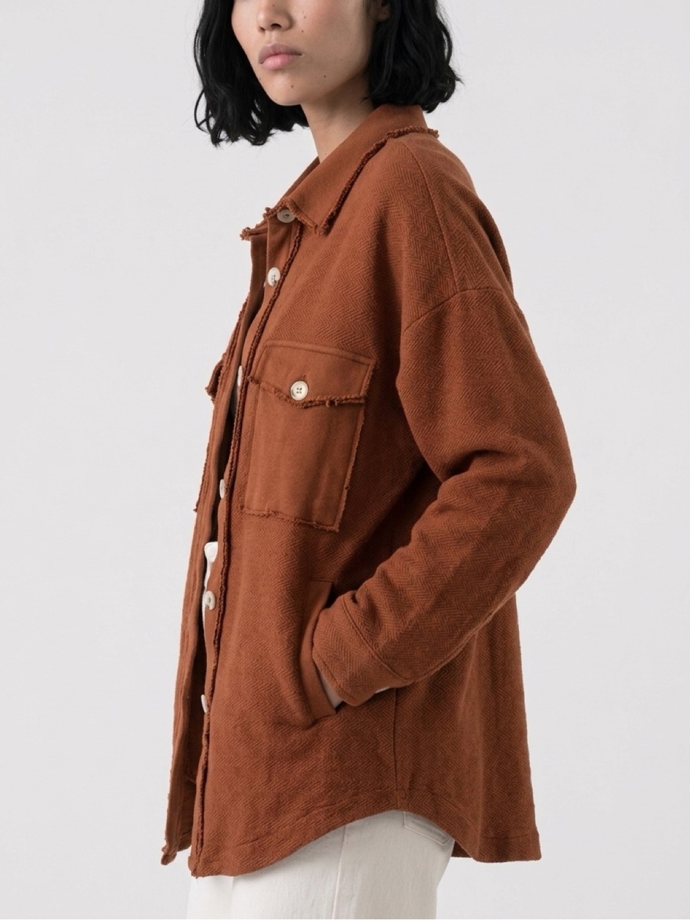 Rust Button-Front Shacket - Picture 2 of 5